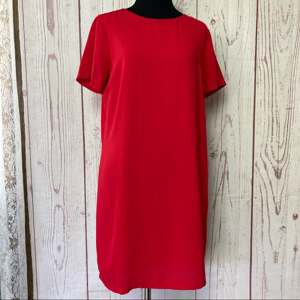 Lulus Women’s M Medium Red Short Sleeve Casual Swing Dress Gold Zip Lined